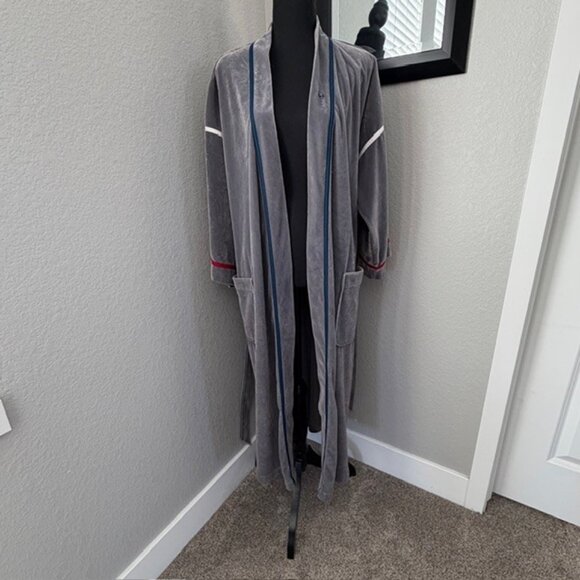 CHRISTIAN DIOR Vintage 80s Grey Velvet Velour Belted Robe One Size - Picture 6 of 11
